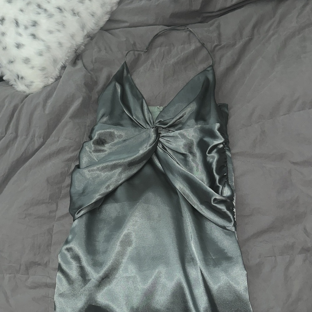meshki sage grey twist front dress